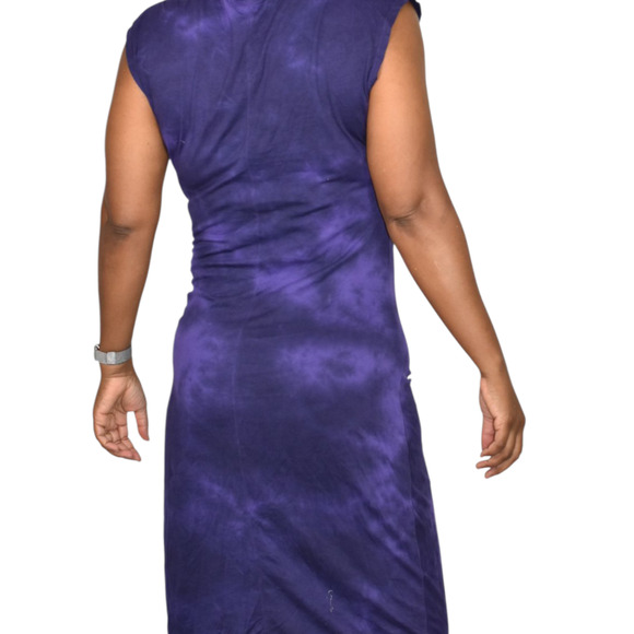 Raquel Allegra Midi Dress Purple Gathered Tie Dye Ruched Jersey Bodycon Medium - Picture 3 of 14